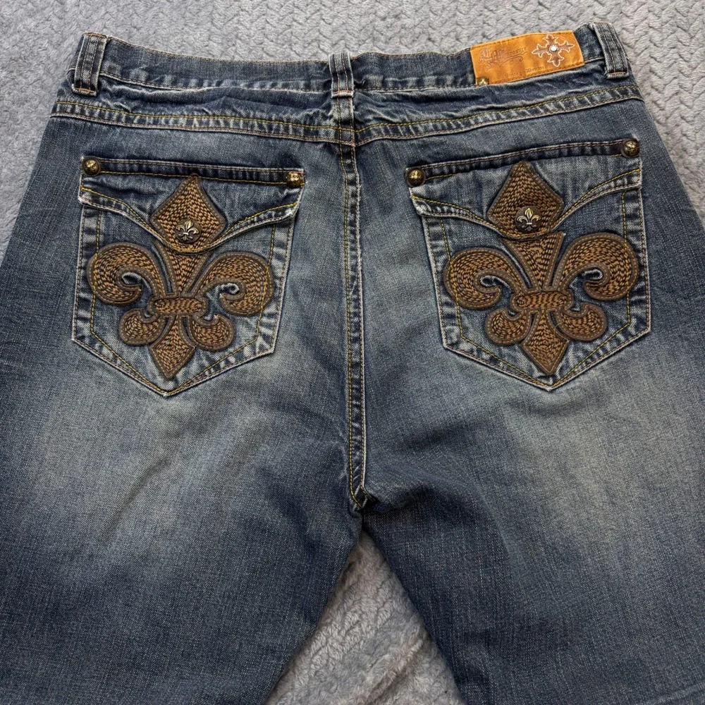 TM Exposure Jeans Mens 38x29 Blue Denim Y2K Fleur De Lis‎ Streetwear Rivets